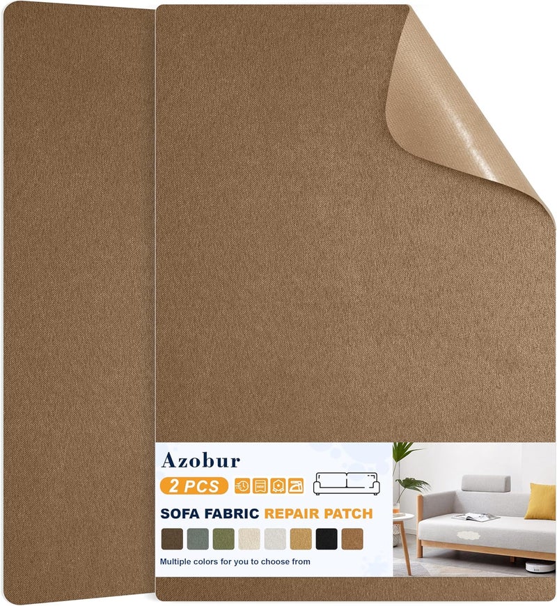 Azobur Couch Patch Repair Fabric,Microfiber Fabric, Self-Adhesive, for Sofa Repair and Upholstery, 2 Pieces, 9.5 x 11 inches (Brown) - Image 1